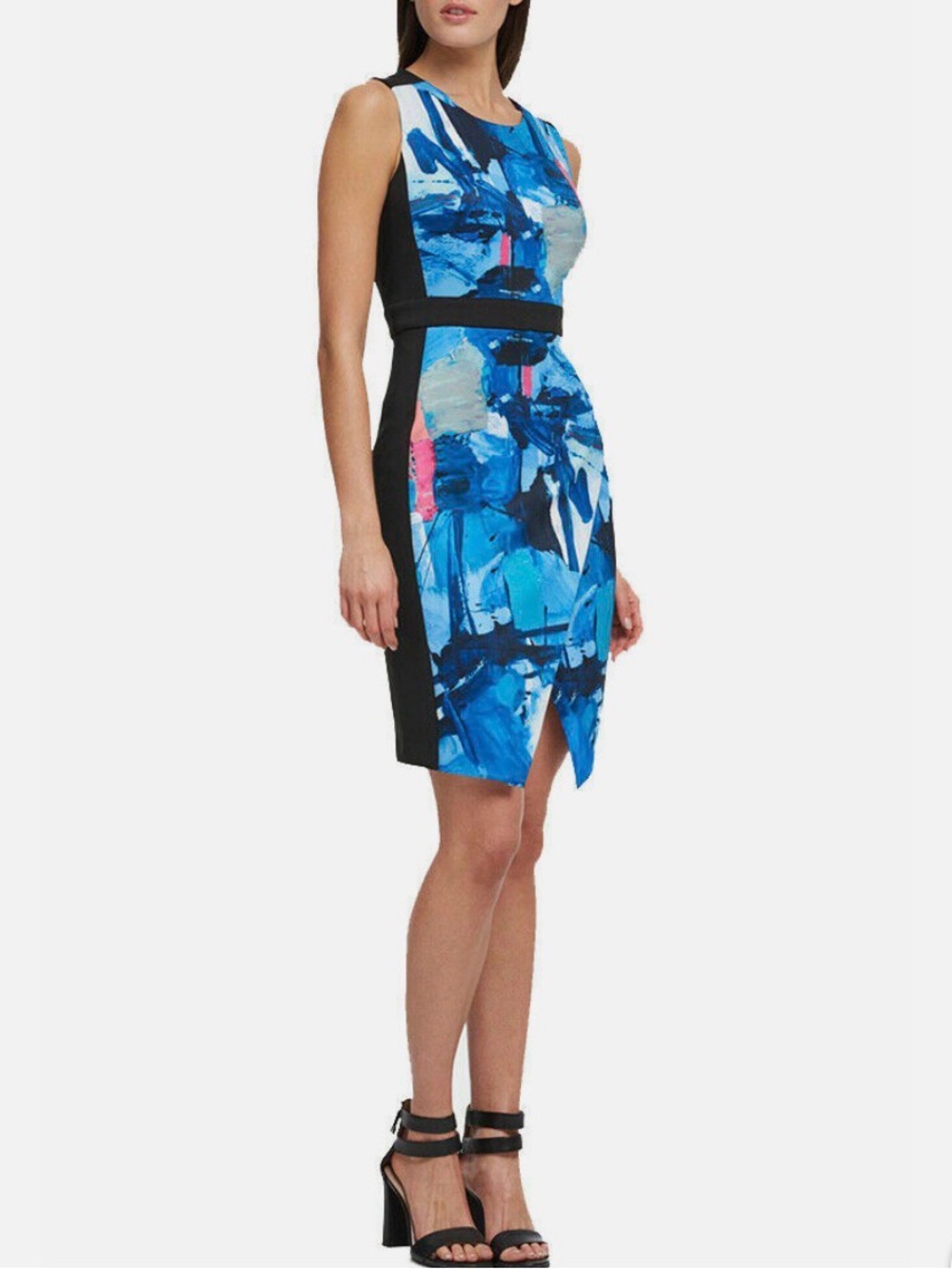 DKNY Sleek Black Sleeveless Midi Dress with Back Zip
